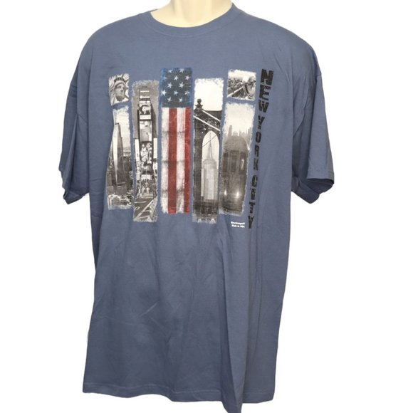 New York City Skyline American Flag 4th Of July Party XXL Blue T-Shirt - Picture 1 of 8